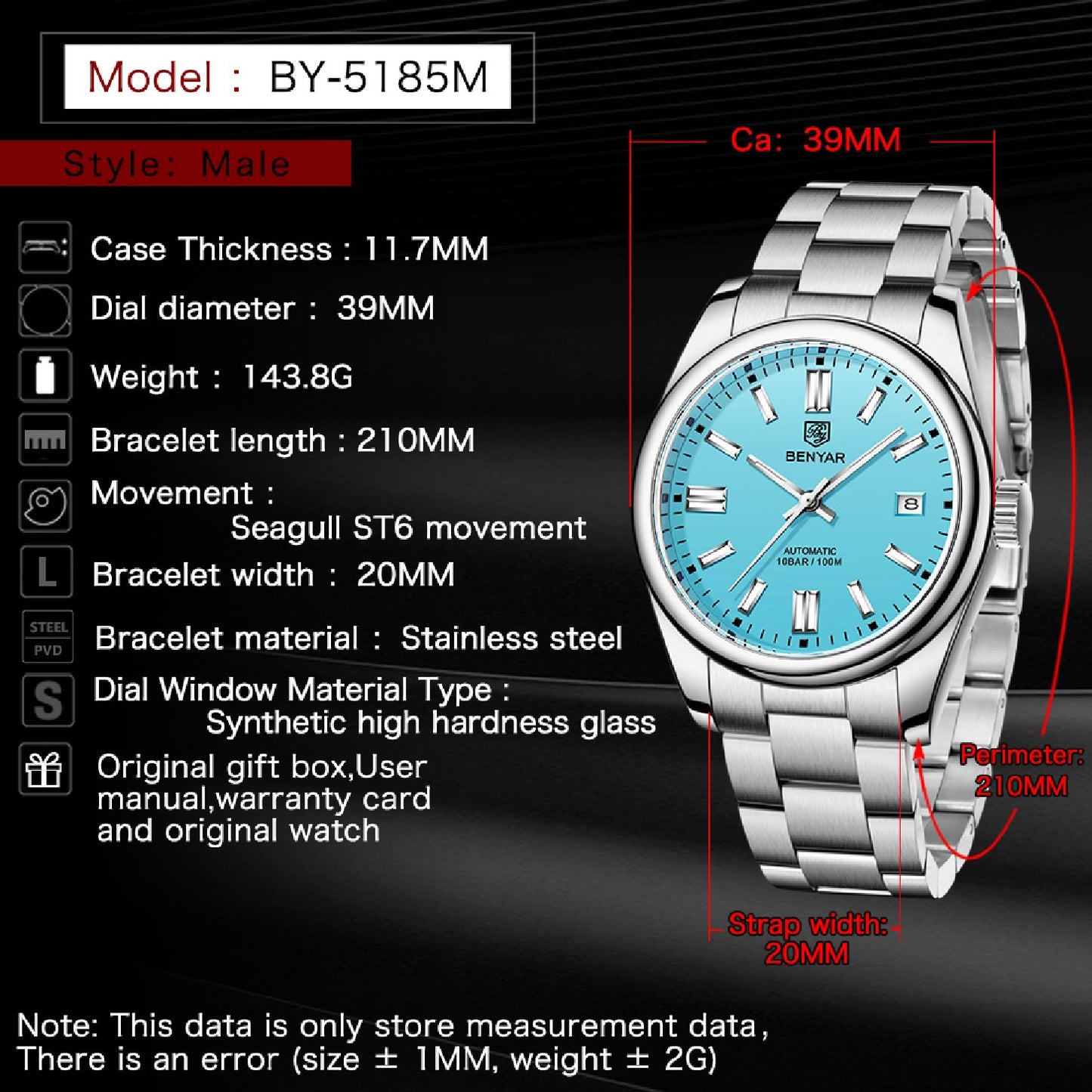 Benyar Automatic 100 ATM Gray-Blue